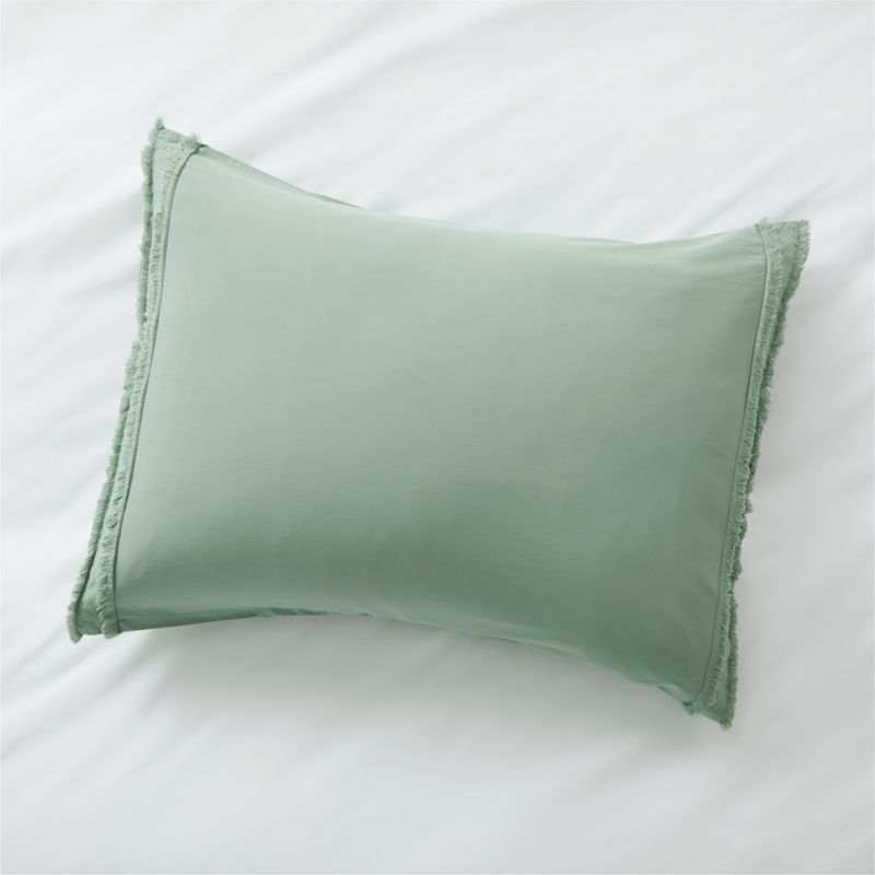 Organic Cotton Lily Pad Green Eyelash Fringe Standard Pillow Sham