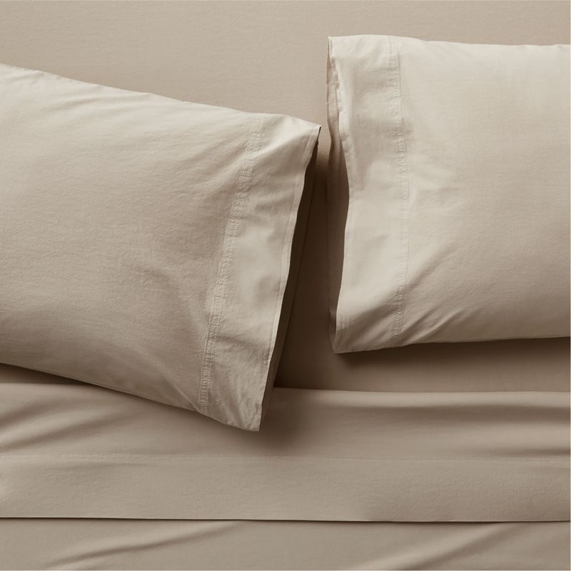 Favorite Washed Organic Cotton Sand Beige Full Bed Sheet Set + Reviews |  Crate & Barrel