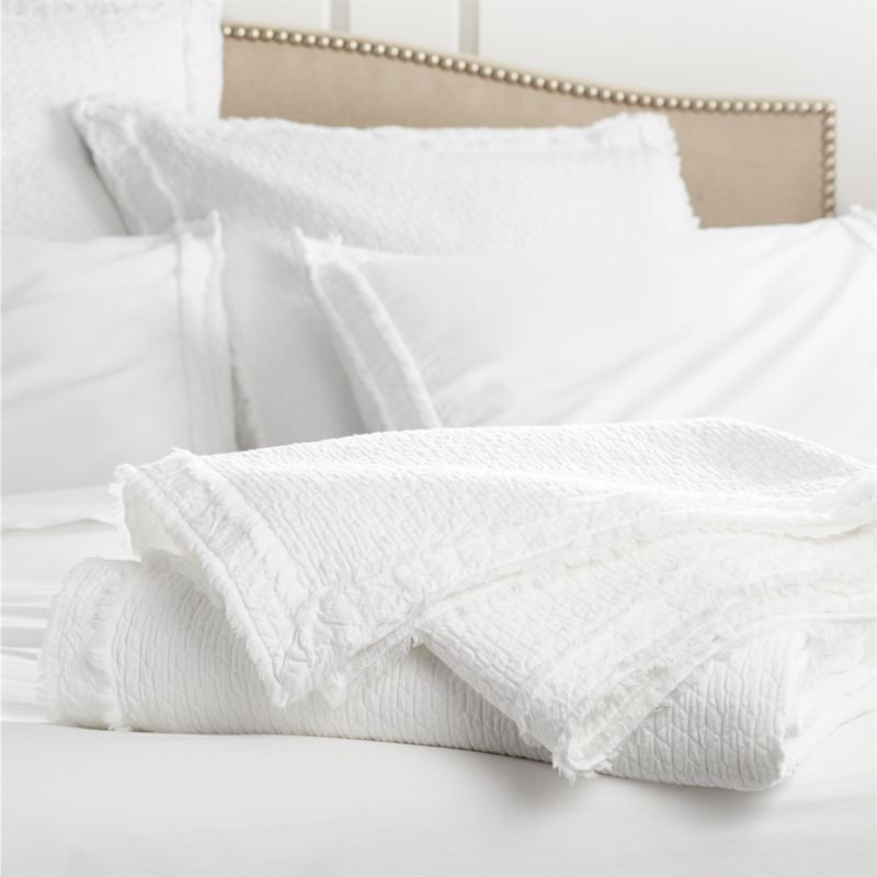 Organic Cotton White Eyelash Fringe Full/Queen Coverlet + Reviews | Crate & Barrel