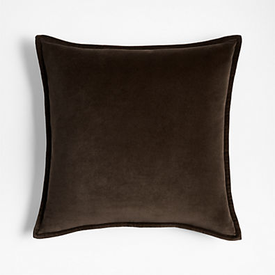 View Deep Brown 20"x20" Washed Organic Cotton Velvet Throw Pillow Cover details
