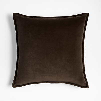 Deep Brown 20"x20" Washed Organic Cotton Velvet Throw Pillow with Feather Insert