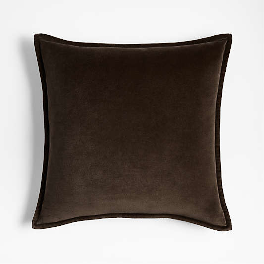 Deep Brown 20"x20" Washed Organic Cotton Velvet Throw Pillow with Down-Alternative Insert