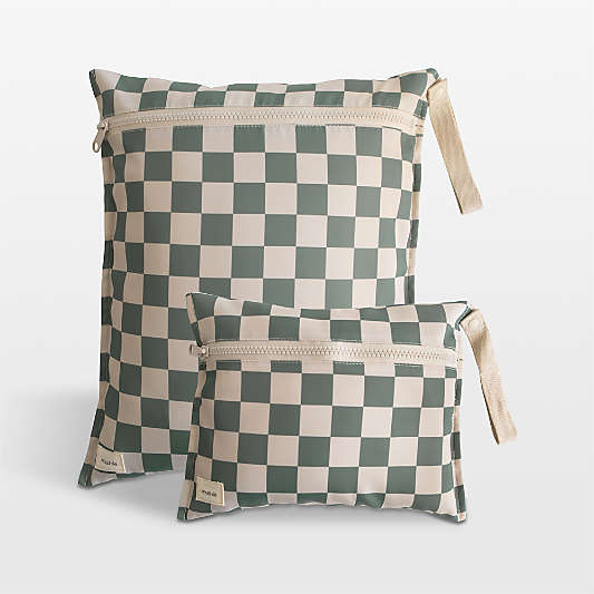 Mushie Olive Check Water Resistant Wet Bag, Set of 2