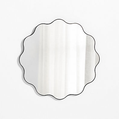 View Waveland Black Metal 30" Round Scalloped Wavy Wall Mirror details