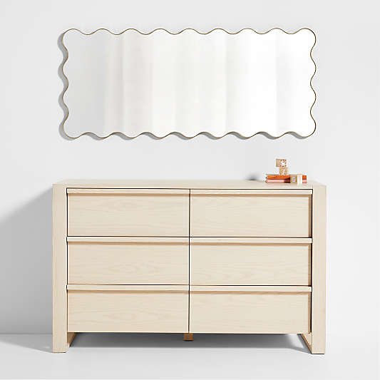 Waveland 24" Brass Metal Full-Length Scalloped Wavy Wall Mirror