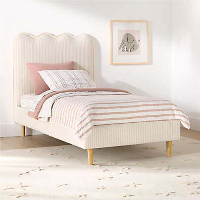 Waveland Ivory and Natural Stripe Upholstered Kids Twin Bed