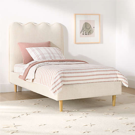 Waveland Ivory and Natural Stripe Upholstered Kids Bed