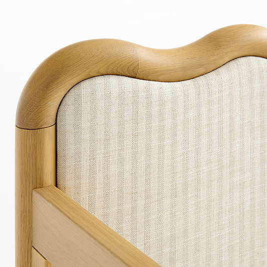 Waveland Natural Oak Wood and Natural Stripe Upholstered Convertible Baby Crib