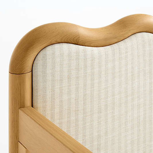 Waveland Natural Oak Wood and Natural Stripe Upholstered Convertible Baby Crib