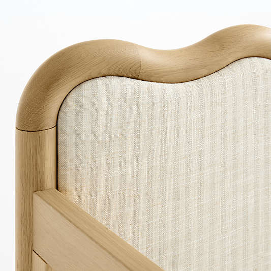 Waveland Natural Oak Wood and Upholstered Performance Stripe Convertible Baby Crib