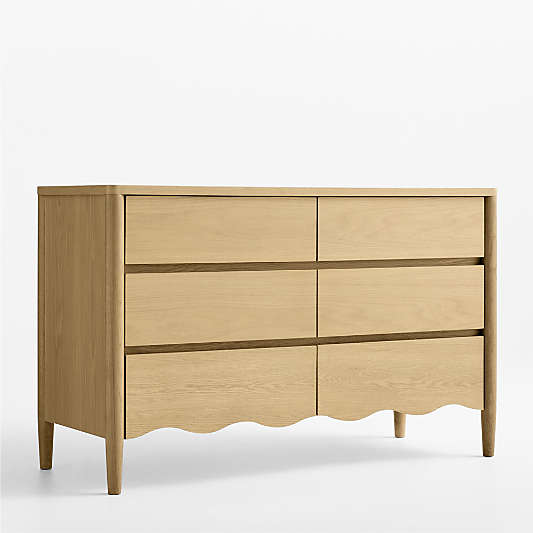 Waveland 54" Natural Oak Wood Wide 6-Drawer Kids Dresser