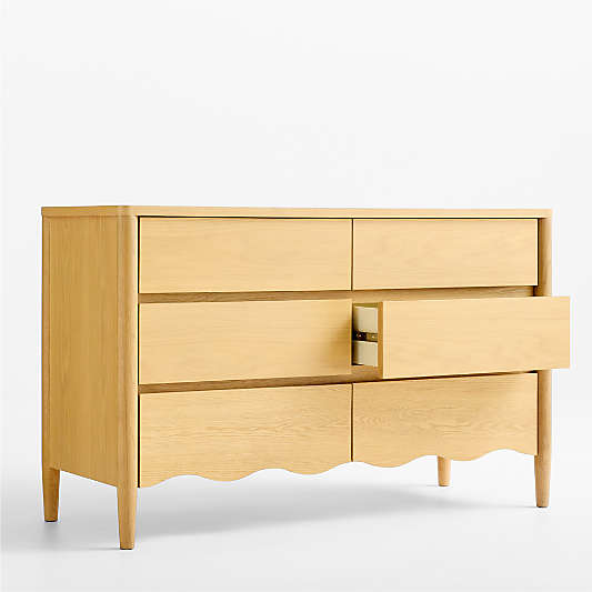Waveland 54" Natural Oak Wood Wide 6-Drawer Kids Dresser