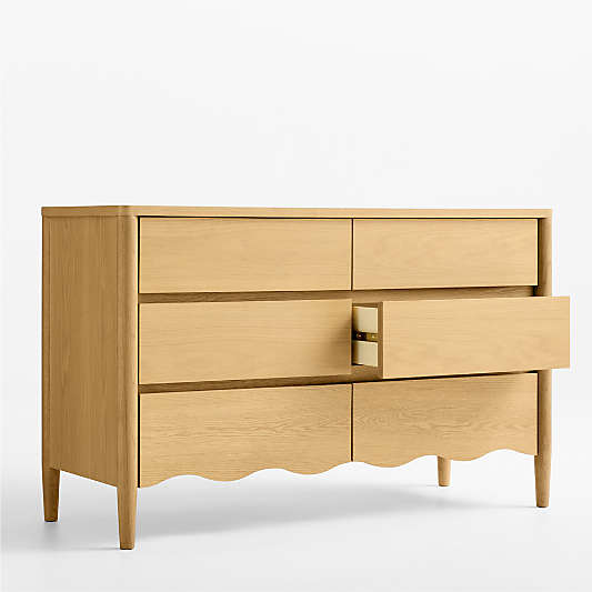 Waveland 54" Natural Oak Wood Wide 6-Drawer Kids Dresser
