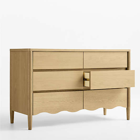 Waveland 54" Natural Oak Wood Wide 6-Drawer Kids Dresser