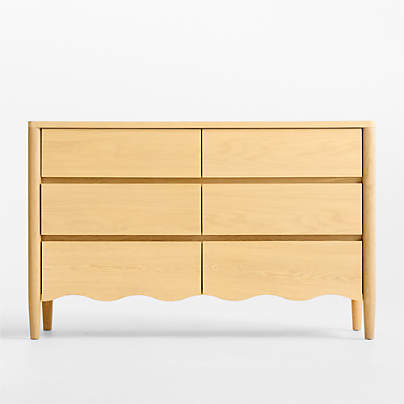 Waveland 54" Natural Oak Wood Wide 6-Drawer Kids Dresser