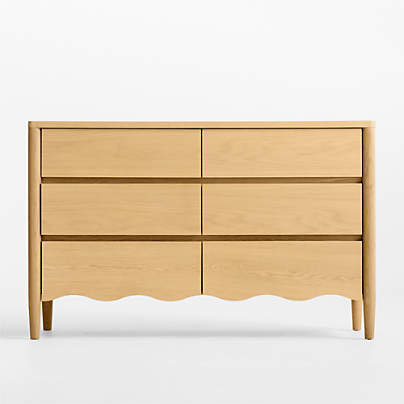 Waveland 54" Natural Oak Wood Wide 6-Drawer Kids Dresser