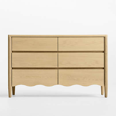 Waveland 54" Natural Oak Wood Wide 6-Drawer Kids Dresser