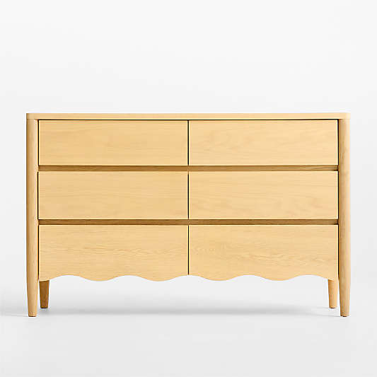 Waveland 54" Natural Oak Wood Wide 6-Drawer Kids Dresser