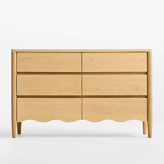Waveland 54" Natural Oak Wood Wide 6-Drawer Kids Dresser