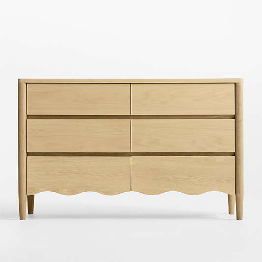 Waveland 54" Natural Oak Wood Wide 6-Drawer Kids Dresser