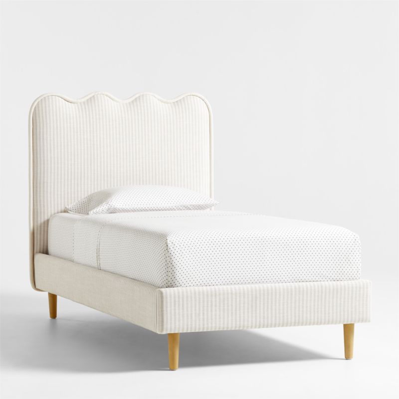 Waveland Ivory and Natural Stripe Upholstered Kids Full Bed