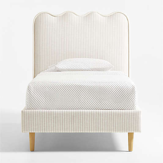 Waveland Ivory and Natural Stripe Upholstered Kids Twin Bed