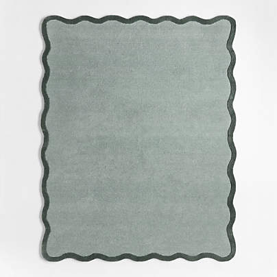 Wavy Border Muted Blue Kids Performance Area Rug 5'x8'