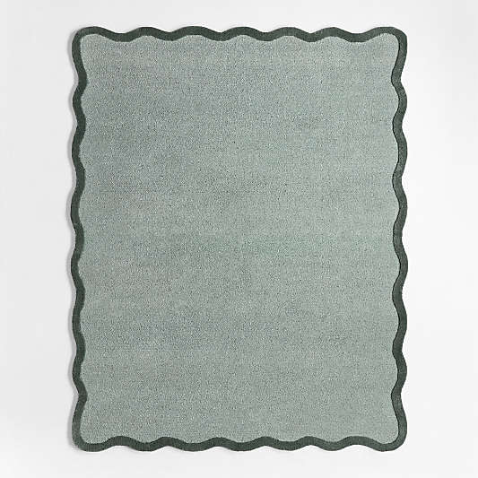 Wavy Border Muted Blue Kids Performance Area Rug