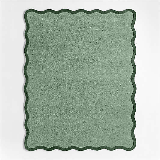 Wavy Border Muted Blue Kids Performance Area Rug