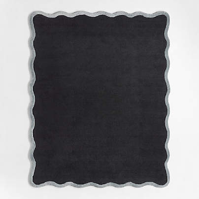 Wavy Border Midnight Navy Blue Kids Performance Area Rug 5'x8'