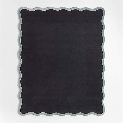 Wavy Border Midnight Navy Blue Kids Performance Area Rug 6'x9'
