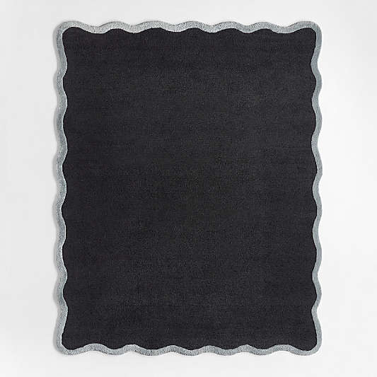 Wavy Border Midnight Navy Blue Kids Performance Area Rug