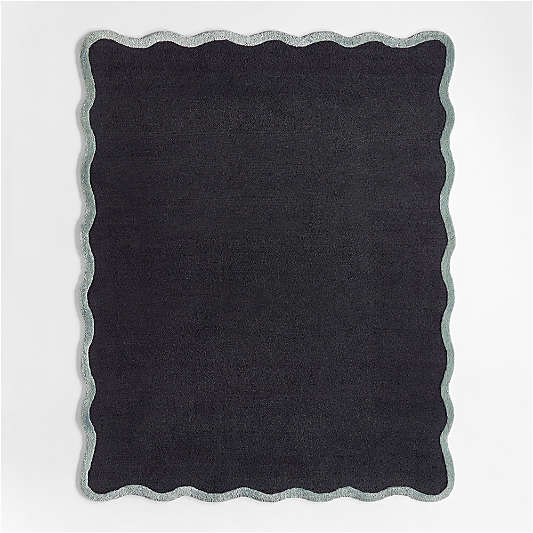 Wavy Border Midnight Navy Blue Kids Performance Area Rug