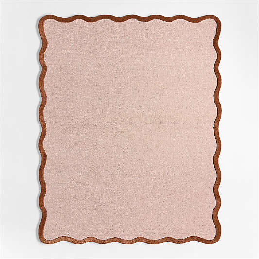 Wavy Border Pink Tint Kids Performance Area Rug