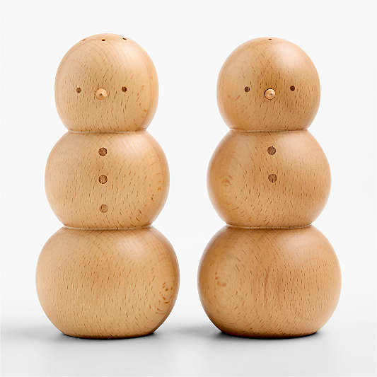 Wood Snowman Salt and Pepper Shaker Set
