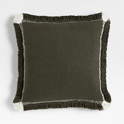 View Weekend Burnt Green Organic Cotton 23"x23" Throw Pillow with Down-Alternative Insert details