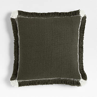 Weekend Burnt Green Organic Cotton 23x23 Throw Pillow with Feather Insert