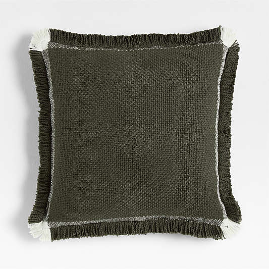 Weekend Burnt Green Organic Cotton 23"x23" Throw Pillow with Down-Alternative Insert