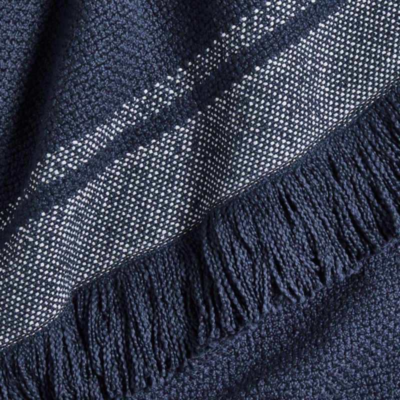 Weekend Cotton 70 x55 Deep Indigo Blue Stripe Throw Blanket Crate Barrel