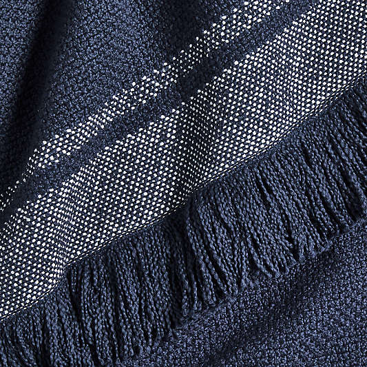 Weekend Deep Indigo Blue Organic Cotton 70"x55" Fringe Throw Blanket