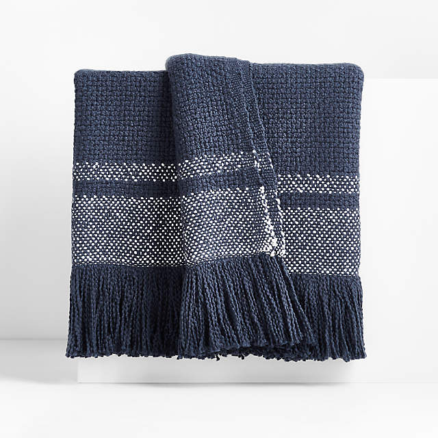 Weekend Cotton 70x55 Deep Indigo Blue Stripe Throw Blanket + Reviews