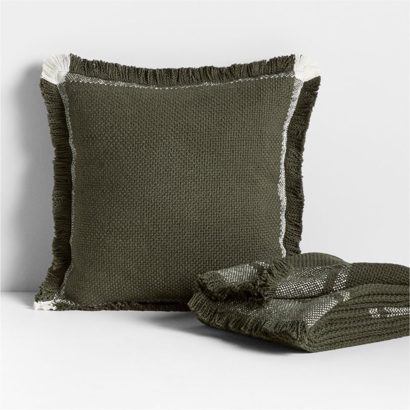 Weekend Burnt Green Organic Cotton 23"x23" Throw Pillow with Down-Alternative Insert - image 3 of 5