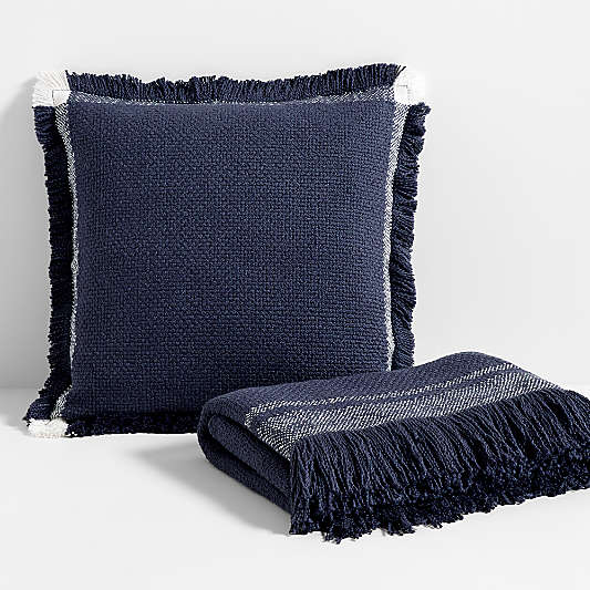 Weekend Deep Indigo Blue Organic Cotton 23"x23" Throw Pillow