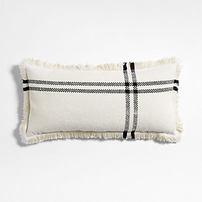 View Weekend Organic Cotton 36x16 Arctic Ivory and Ink Black Throw Pillow with Feather Insert details