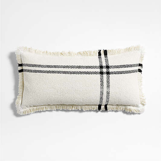 Weekend Organic Cotton 36"x16" Arctic Ivory and Ink Black Throw Pillow with Feather Insert