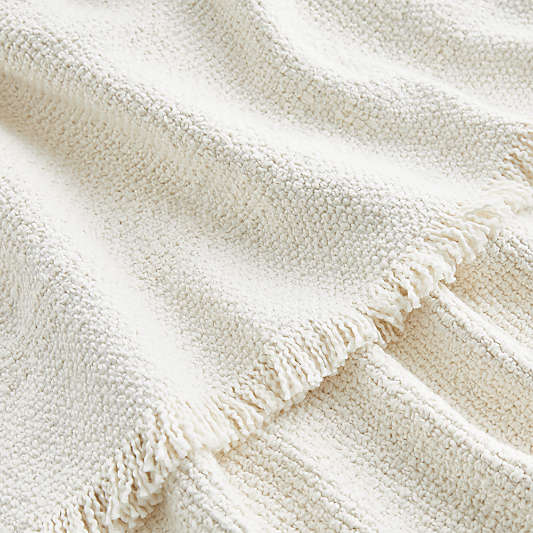 Weekend Arctic Ivory Organic Cotton 70"x55" Fringe Throw Blanket