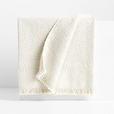 View Weekend Arctic Ivory Organic Cotton 70"x55" Fringe Throw Blanket details