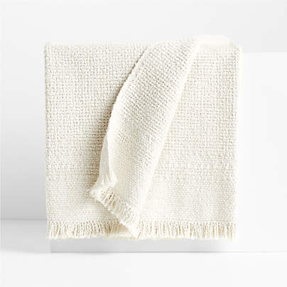 Weekend Arctic Ivory Organic Cotton 70"x55" Fringe Throw Blanket