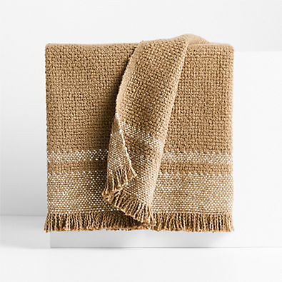 View Weekend Camel Brown Organic Cotton 70"x55" Fringe Throw Blanket details