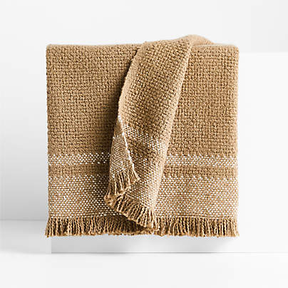 Weekend Camel Brown Organic Cotton 70"x55" Fringe Throw Blanket